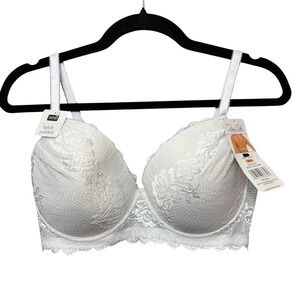 René Rofé Lace Bra Lightly Padded White Floral Lingerie 36DD‎